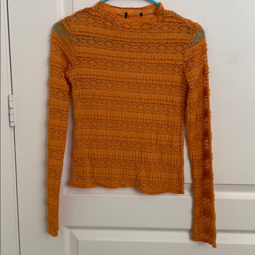 Mustard Yellow Semi-Transparent Long Sleeve Lace